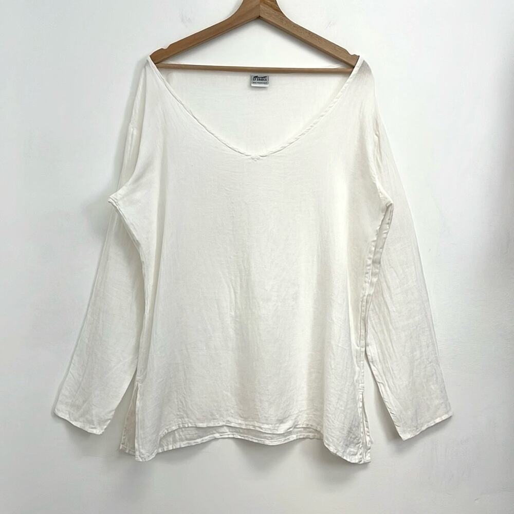 CP Shades Linen V-Neck Cover-Up Coastal Beachy Lightweight Tunic Short - Medium